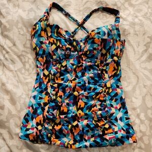 torrid Multicolor Geometric Ruched Swim Tankini Top